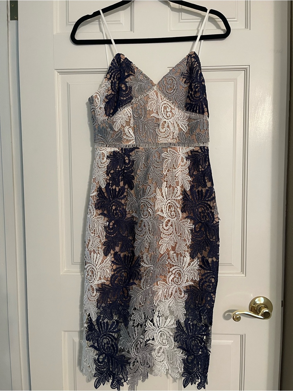 Endless Rose Navy and White Lace Midi Dress